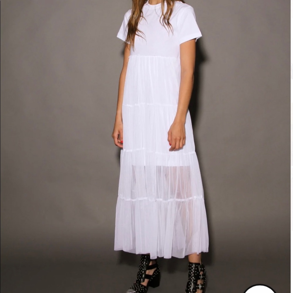 White maxi dress with sheer panels